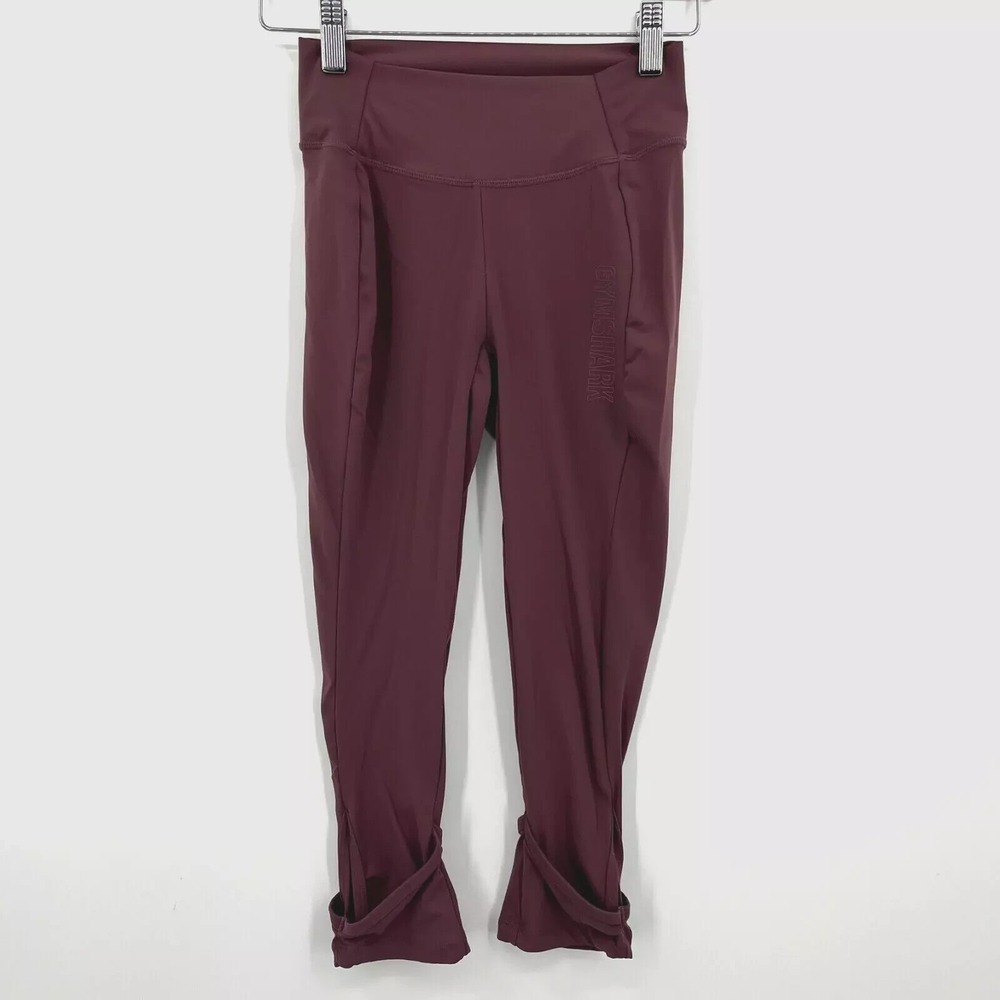 Gymshark Womens Burgundy High Waisted Cropped Leggings Tulip Cuff Small